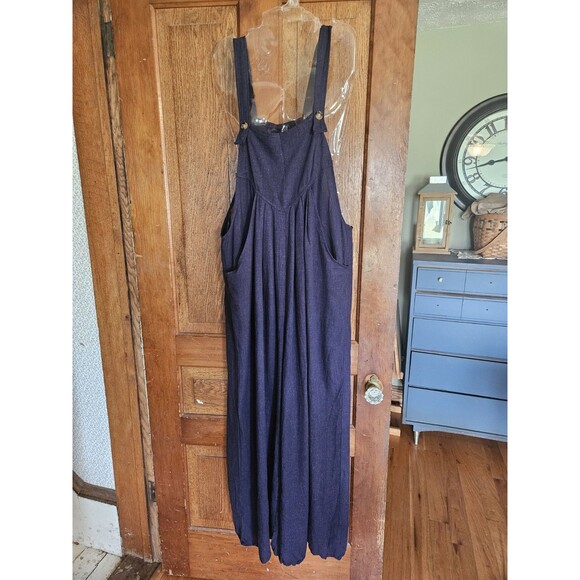 Navy Overalls Romper Jumpsuit Wide Leg 20% Linen Pockets Comfy Women's XL - Picture 1 of 7